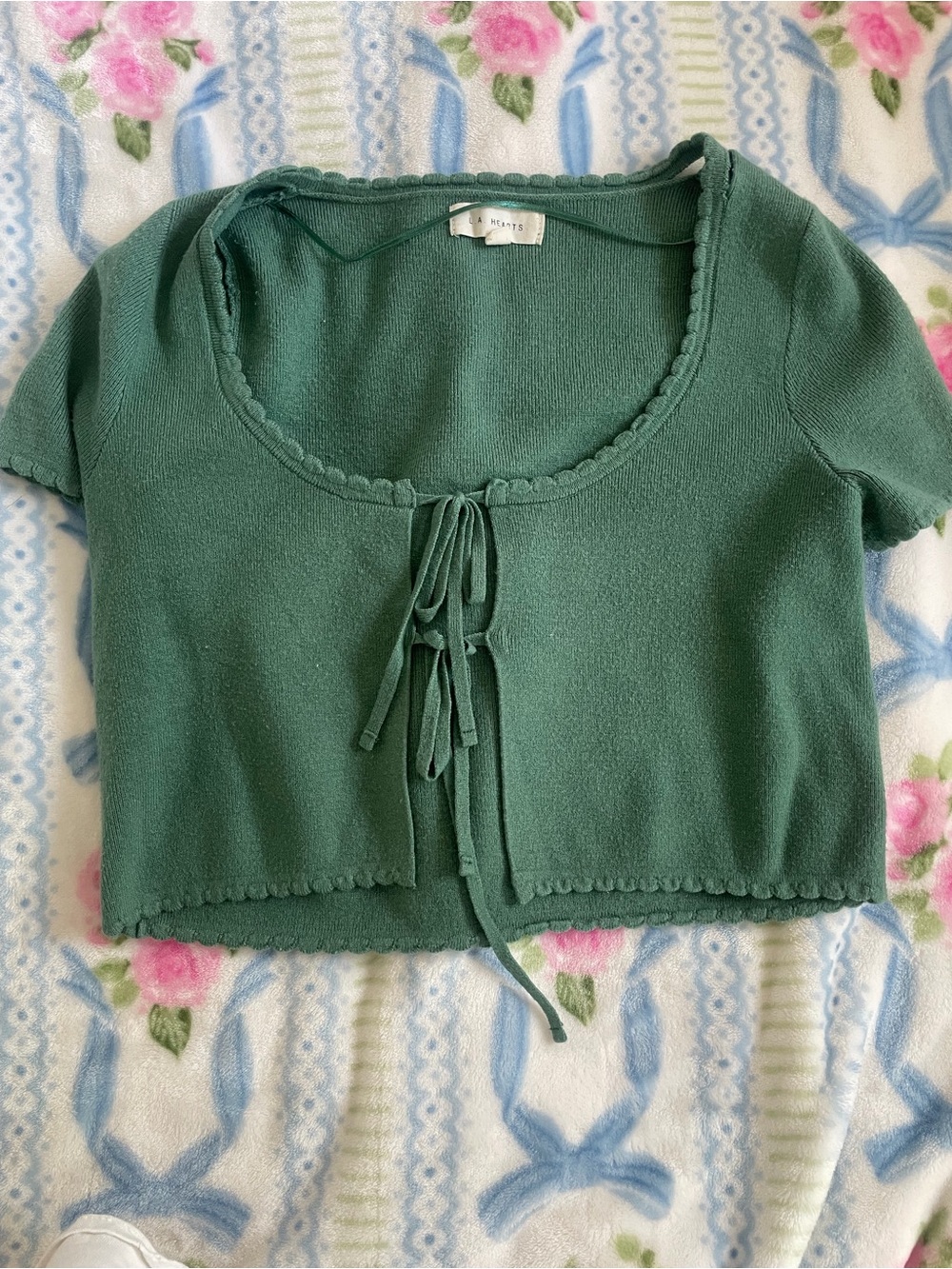 LA Hearts Green Knit Top with Scalloped Edge